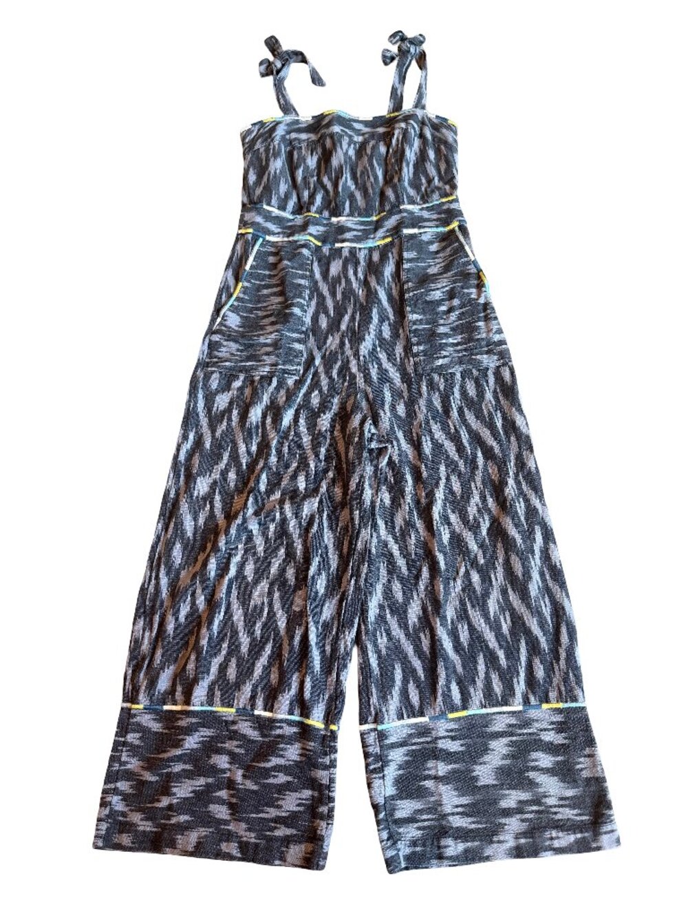 Ettawa Anthropologie Ikat Jumpsuit Wide Leg Cropped Length Flowy SIze 6 Women's